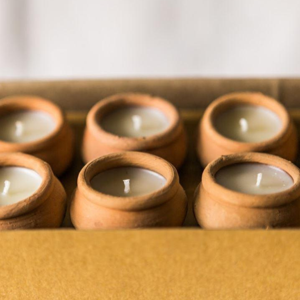 Handmade terracotta beeswax tealights, pack of 10
