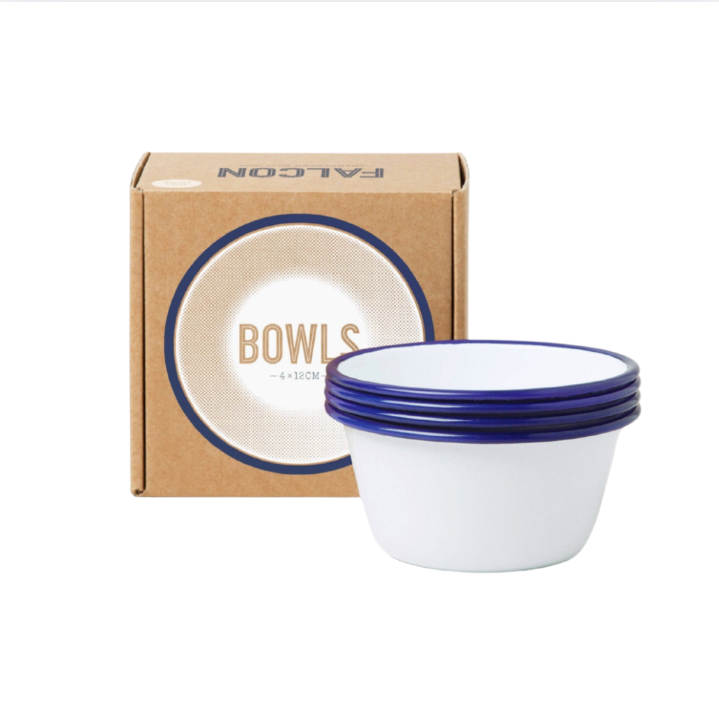 12 cm großes Schüsselset: Weiß mit blauem Rand