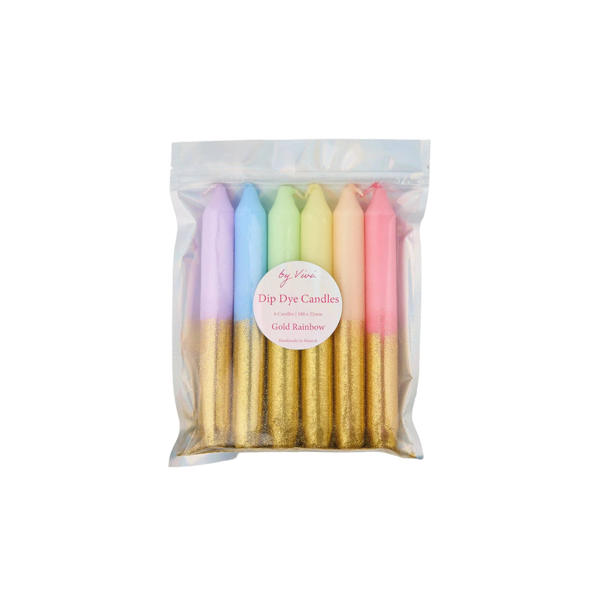 Dip-Dye-Kerzen im Set: Glitter Gold Rainbow