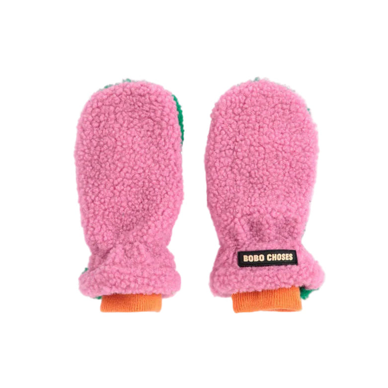 Bobo Choses Color Block sheepskin mittens Pink
