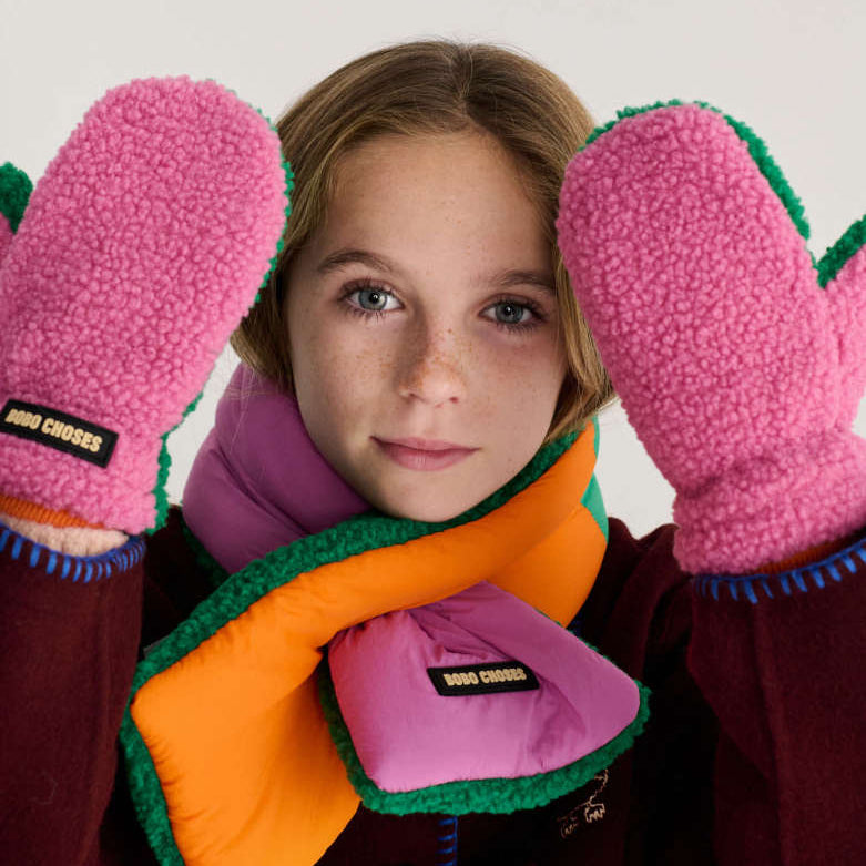 Bobo Choses Color Block sheepskin mittens Pink