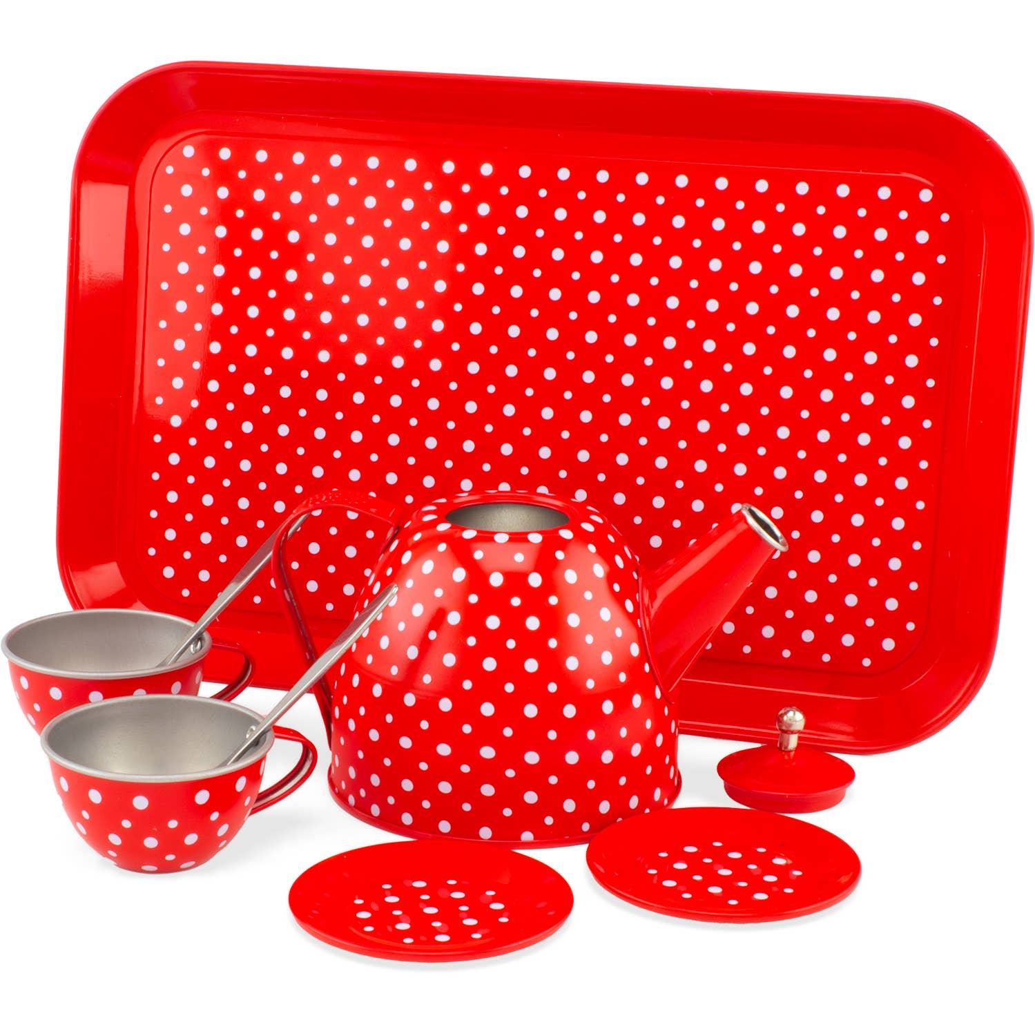 Rote Metalldinette mit weißen Punkten, 9-teiliges Set