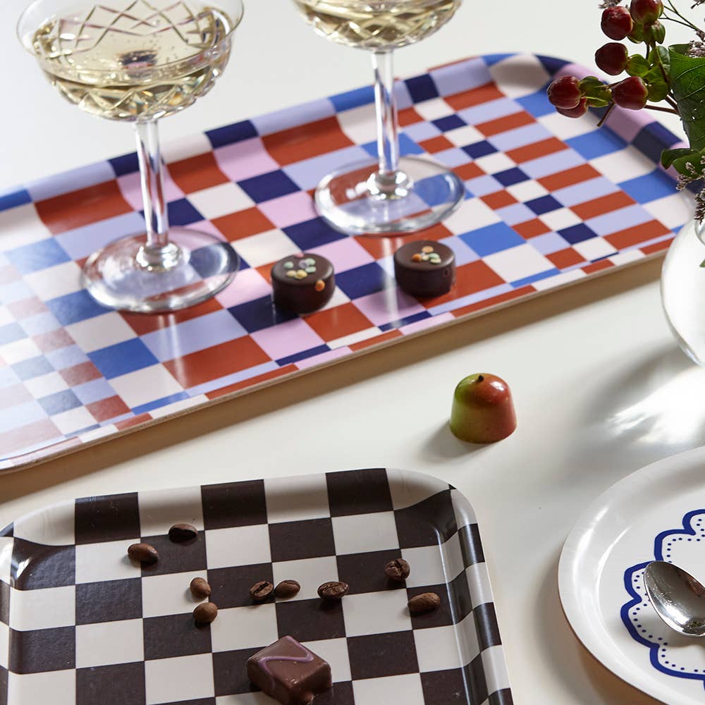 Espresso/Creme CHECKER Serviertablett - 27x20 cm
