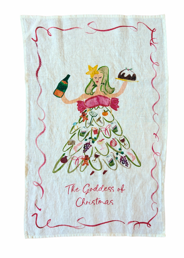 Die Göttin von Weihnachten - Geschirrtuch aus Leinen