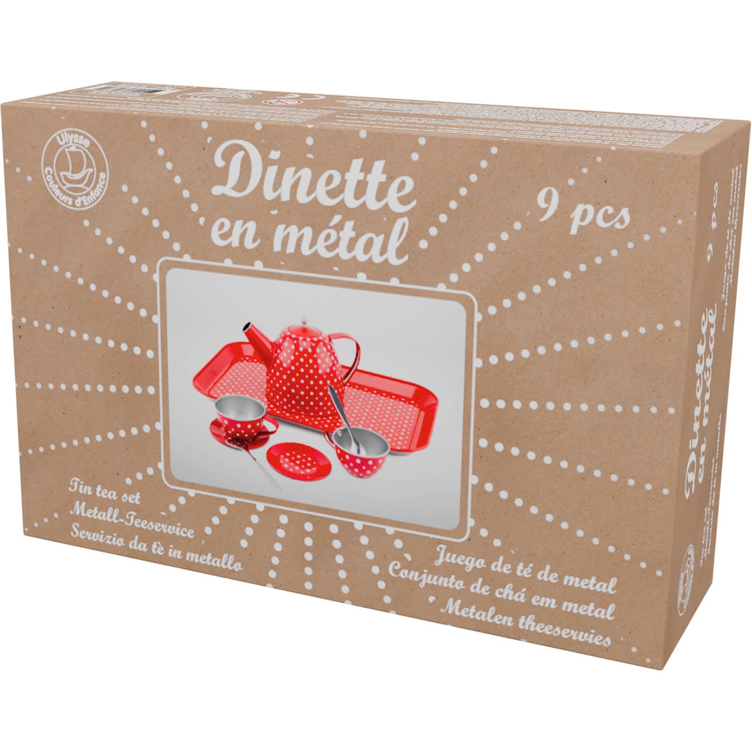 Rote Metalldinette mit weißen Punkten, 9-teiliges Set