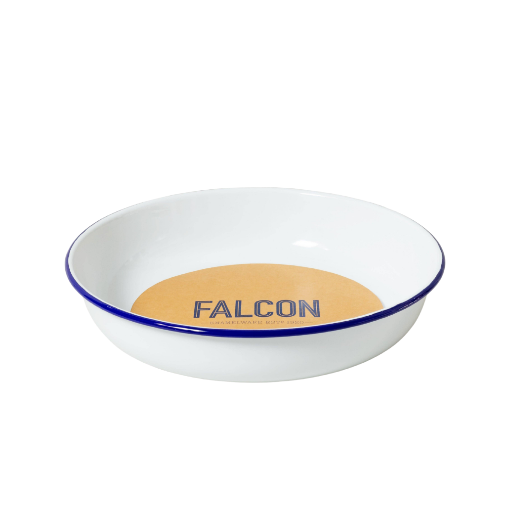 Große Servierplatte: Weiß mit blauem Rand