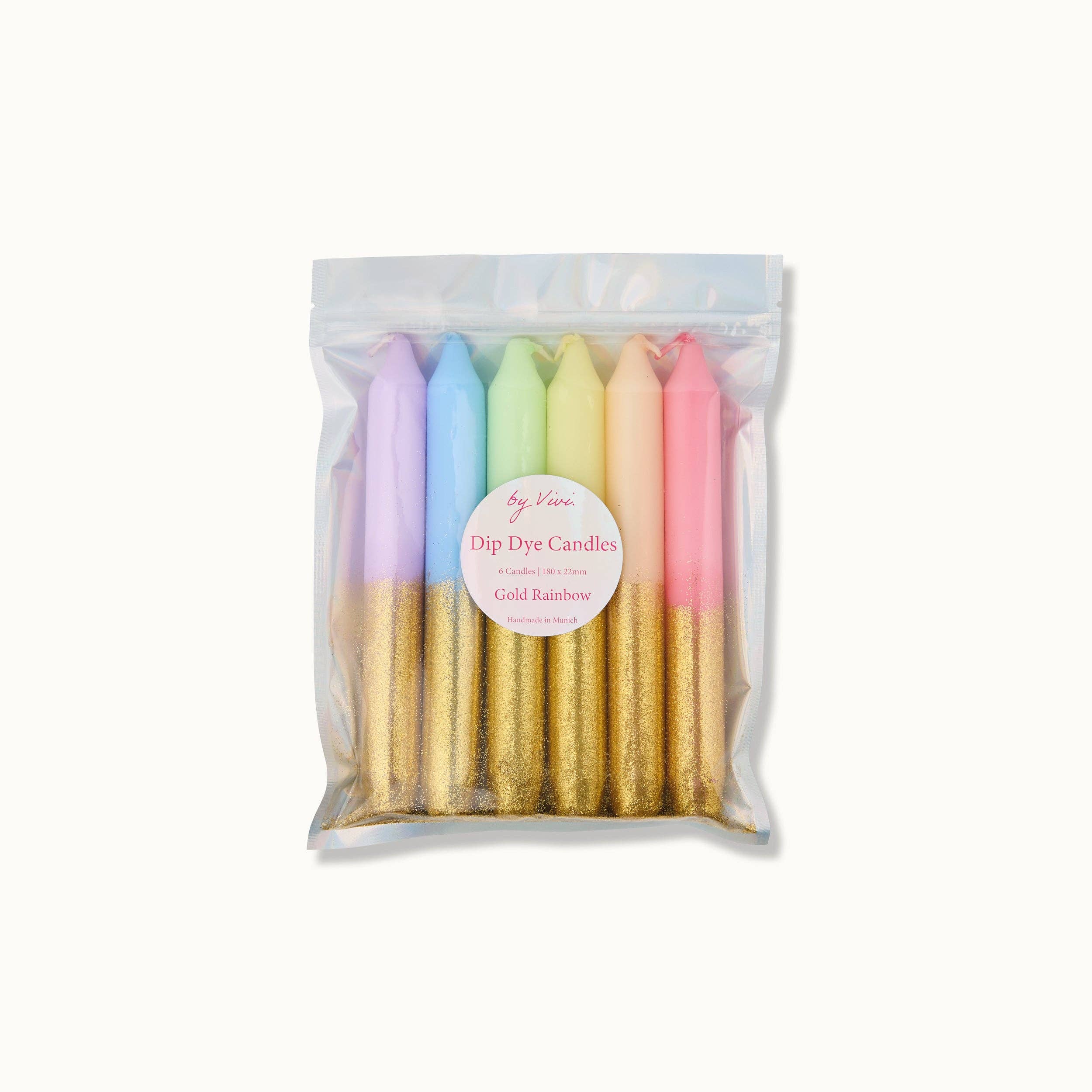 Dip-Dye-Kerzen im Set: Glitter Gold Rainbow