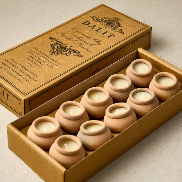 Handgefertigte Terrakotta-Bienenwachs-Teelichter, 10er-Pack